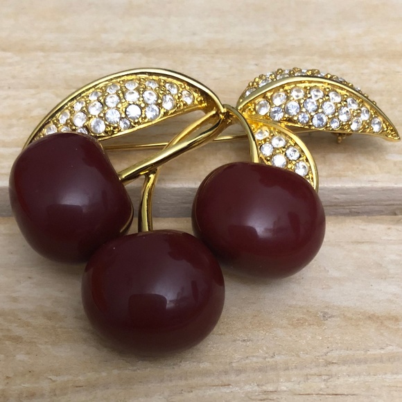 Joan Rivers Jewelry - Joan Rivers Gold Tone Rhinestone Cherry Brooch